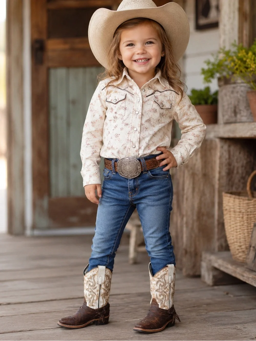 Dan Post Girl's Tan Leather & White Top Lil Myra Narrow Square‎ Toe Cowgirl Boot